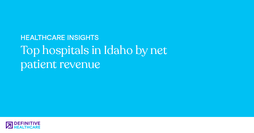 White text on a blue background reading: "Top hospitals in Idaho by net patient revenue"