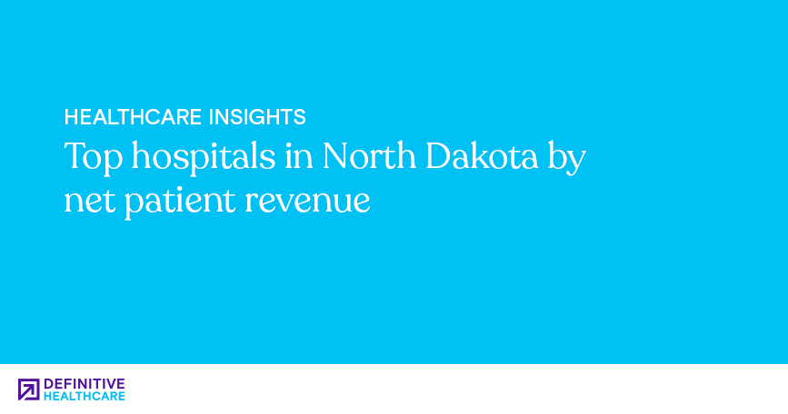 White text on a blue background reading "Healthcare Insights: Top hospitals in North Dakota by net patient revenue"