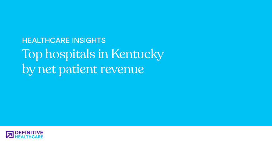 White text on a blue background reading "Healthcare Insights: Top hospitals in Kentucky by net patient revenue"