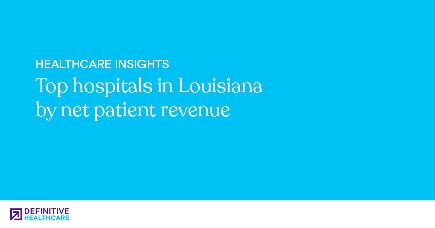 White text on a blue background reading: "Healthcare Insights - Top hospitals in Louisiana by net patient revenue"