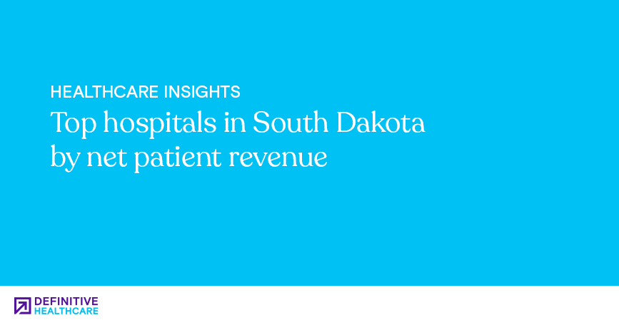 White text on a blue background reading: "Healthcare Insights - Top hospitals in South Dakota by net patient revenue"