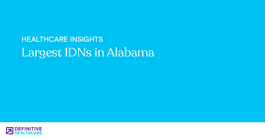 White text on a blue background reading: "Healthcare Insights - Largest IDNs in Alabama"