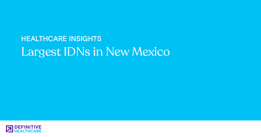 White text on a blue background reading: "Healthcare Insights - Largest IDNs in New Mexico"