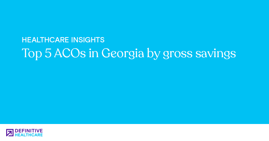 White text on a blue background reads: "Healthcare Insights - Top 5 ACOs in Georgia by gross savings"